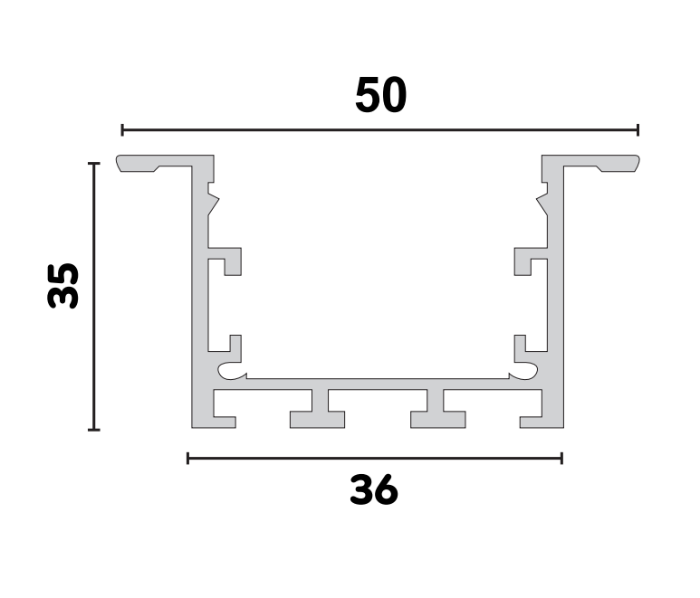 O - פרופיל 36 מ"מ PCB LED שקוע שוליים רחבים