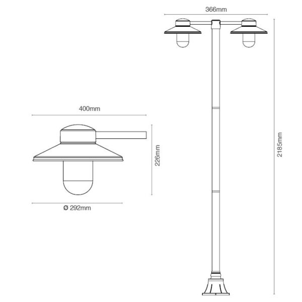EU - עמוד גינה "קיימבריג'" E27x2 230V IP54 ראש כפול