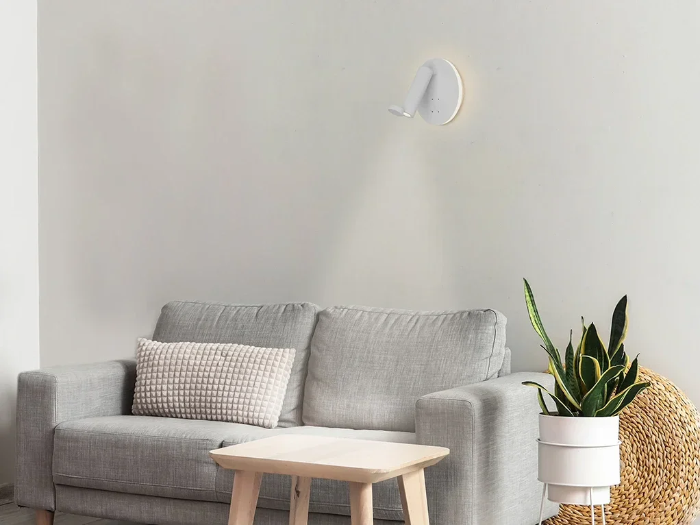 EU - מנורת צמוד קיר קריאה עגולה 3W+6W IP20 אור חם